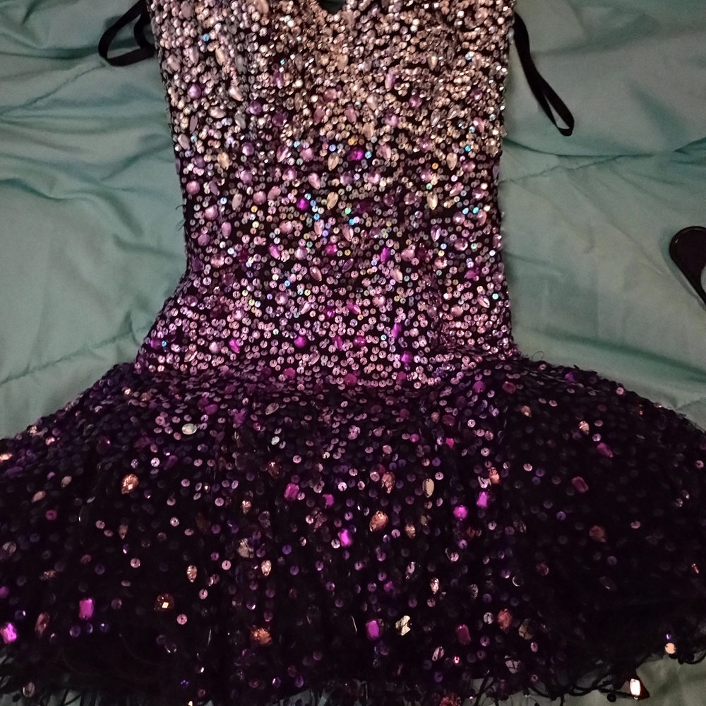 Mori Lee Glittering Purple Mini Dress